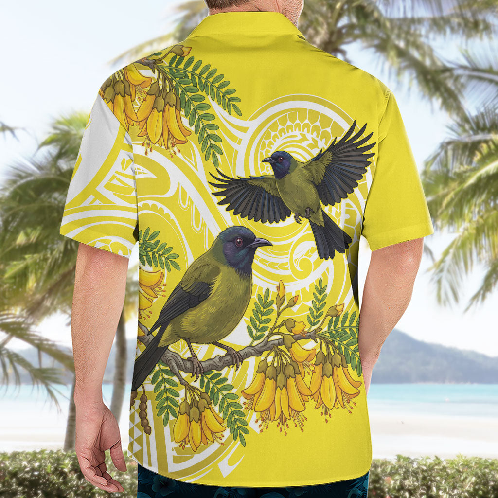 Bellbird New Zealand Hawaiian Shirt Korimako Kowhai Maori Pattern