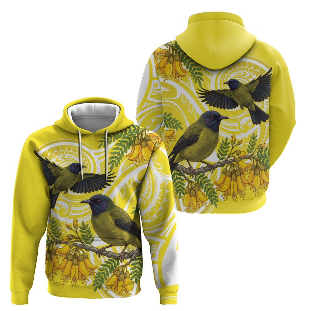 Bellbird New Zealand Hoodie Korimako Kowhai Maori Pattern