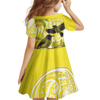 Bellbird New Zealand Kid Short Sleeve Dress Korimako Kowhai Maori Pattern LT14 - Polynesian Pride