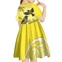 Bellbird New Zealand Kid Short Sleeve Dress Korimako Kowhai Maori Pattern LT14 - Polynesian Pride