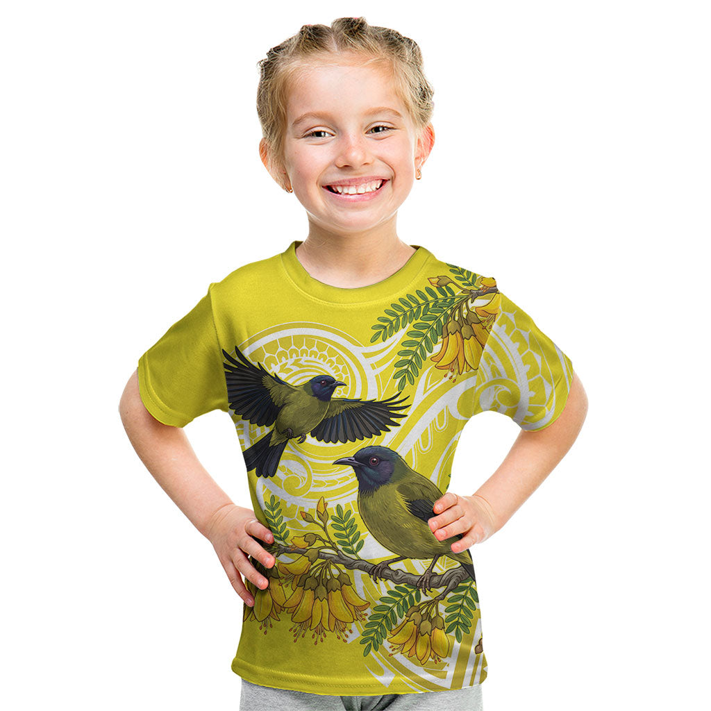 Bellbird New Zealand Kid T Shirt Korimako Kowhai Maori Pattern