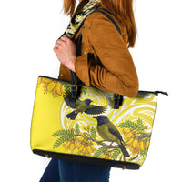 Bellbird New Zealand Leather Tote Bag Korimako Kowhai Maori Pattern