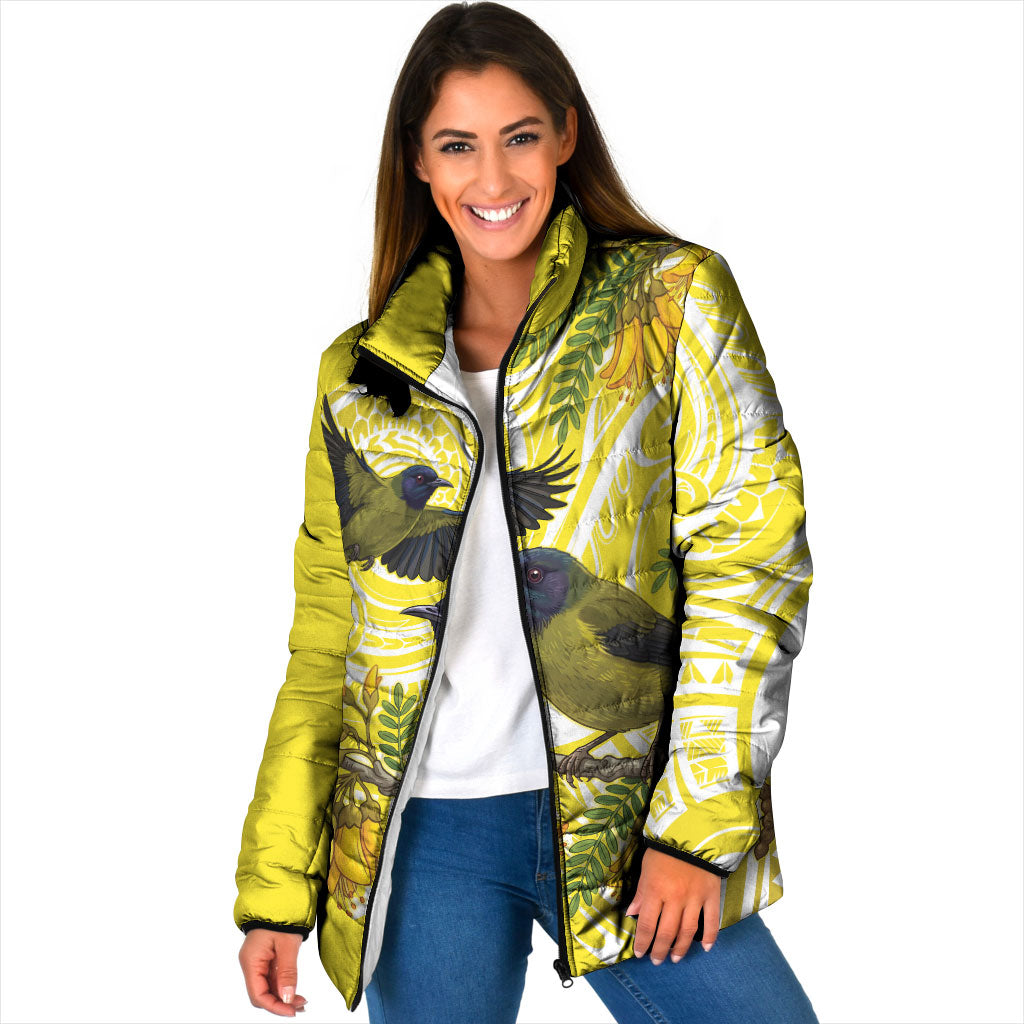 Bellbird New Zealand Padded Jacket Korimako Kowhai Maori Pattern