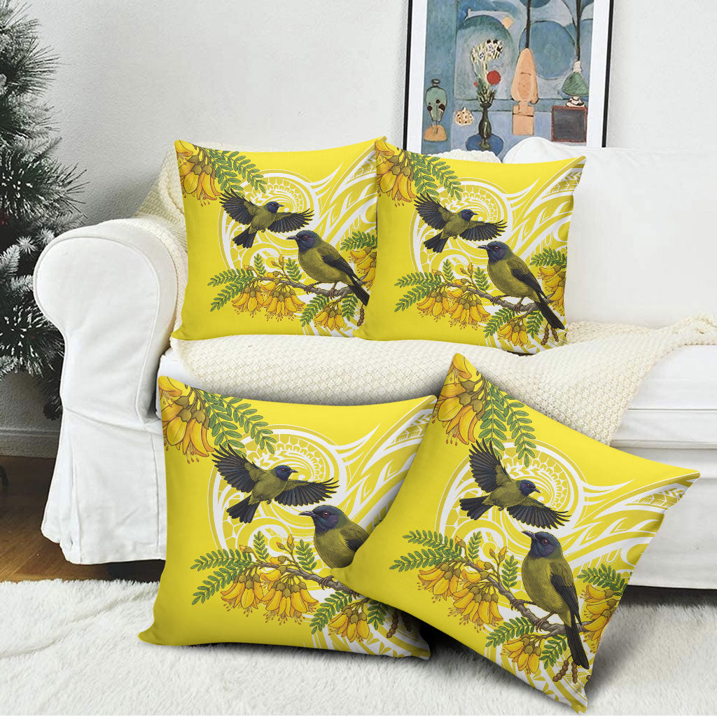 Bellbird New Zealand Pillow Cover Korimako Kowhai Maori Pattern