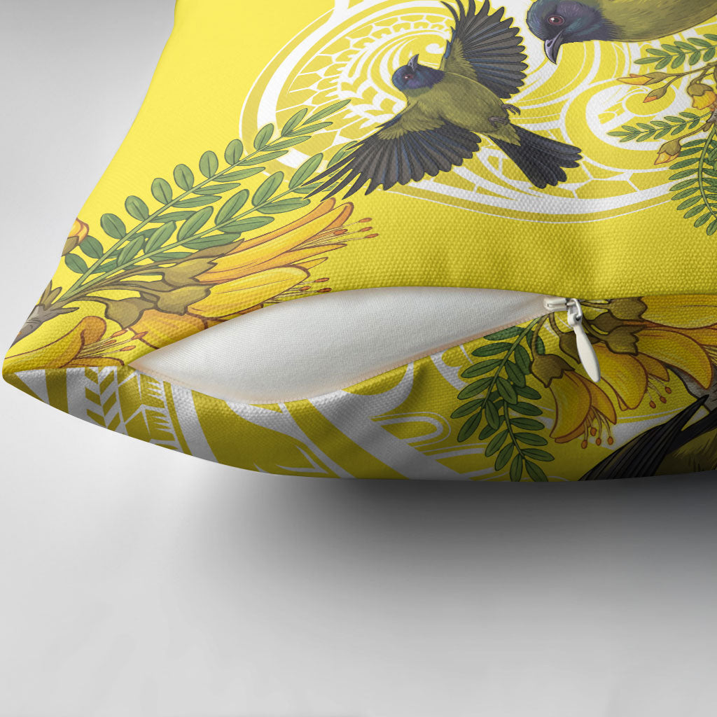 Bellbird New Zealand Pillow Cover Korimako Kowhai Maori Pattern