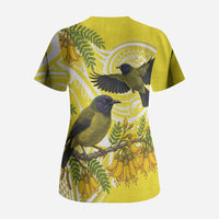 Bellbird New Zealand Scrub Top Korimako Kowhai Maori Pattern