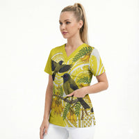 Bellbird New Zealand Scrub Top Korimako Kowhai Maori Pattern