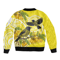 Bellbird New Zealand Sleeve Zip Bomber Jacket Korimako Kowhai Maori Pattern LT14 - Polynesian Pride