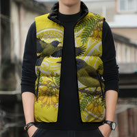 Bellbird New Zealand Sleeveless Puffer Jacket Korimako Kowhai Maori Pattern