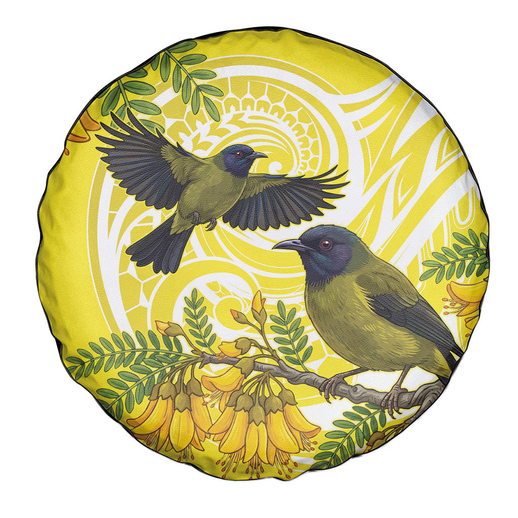 Bellbird New Zealand Spare Tire Cover Korimako Kowhai Maori Pattern