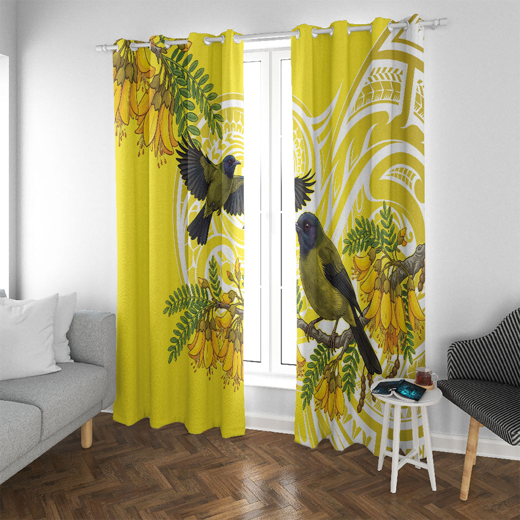 Bellbird New Zealand Window Curtain Korimako Kowhai Maori Pattern