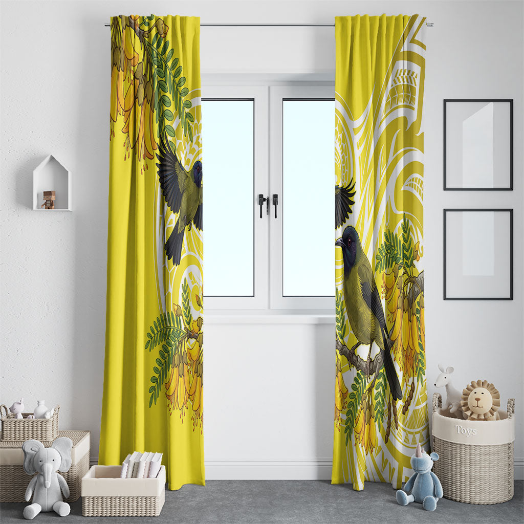 Bellbird New Zealand Window Curtain Korimako Kowhai Maori Pattern