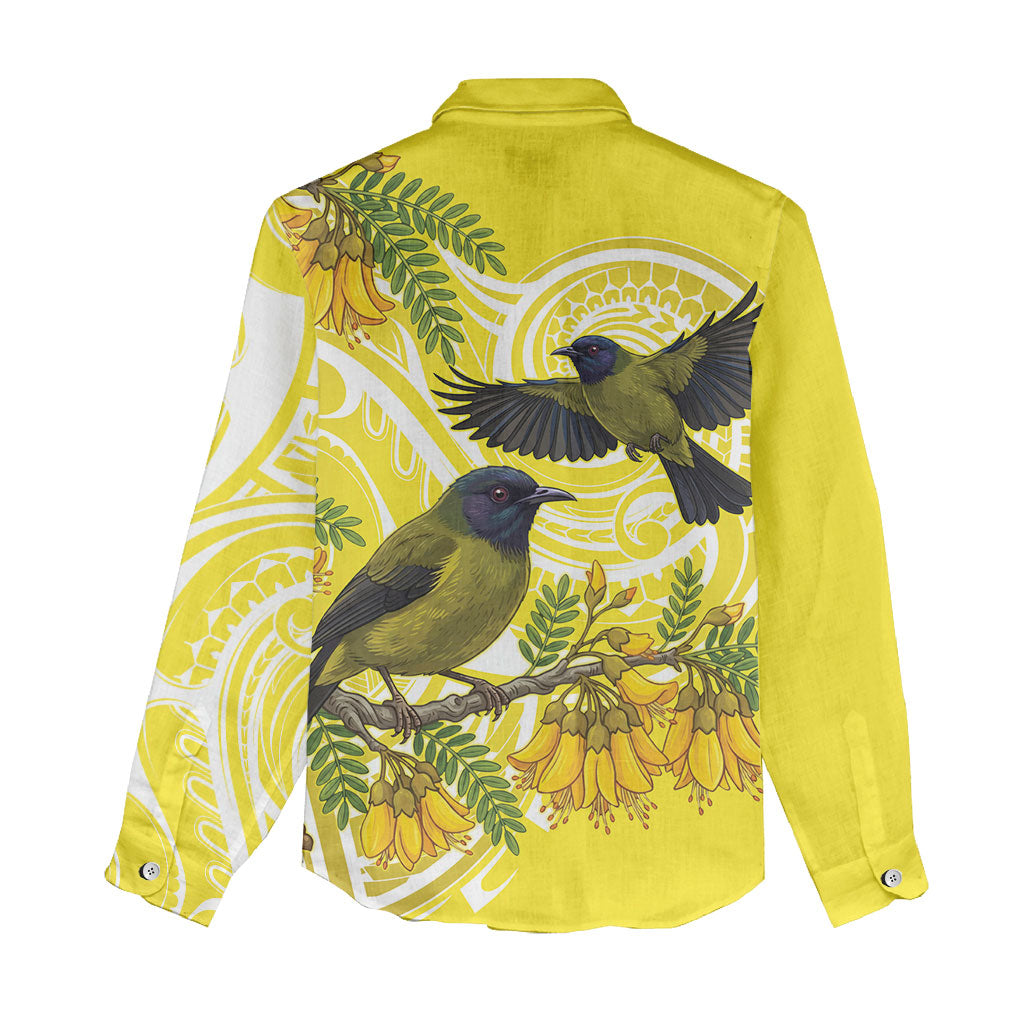 Bellbird New Zealand Women Casual Shirt Korimako Kowhai Maori Pattern LT14 - Polynesian Pride