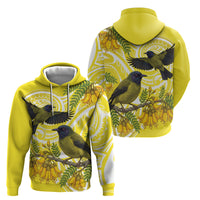 Bellbird New Zealand Zip Hoodie Korimako Kowhai Maori Pattern