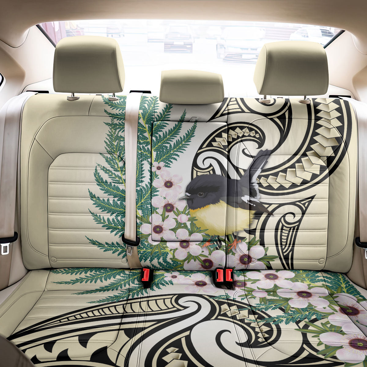 Endemic Tomtit New Zealand Back Car Seat Cover Miromiro Manuka Silver Fern Maori Pattern