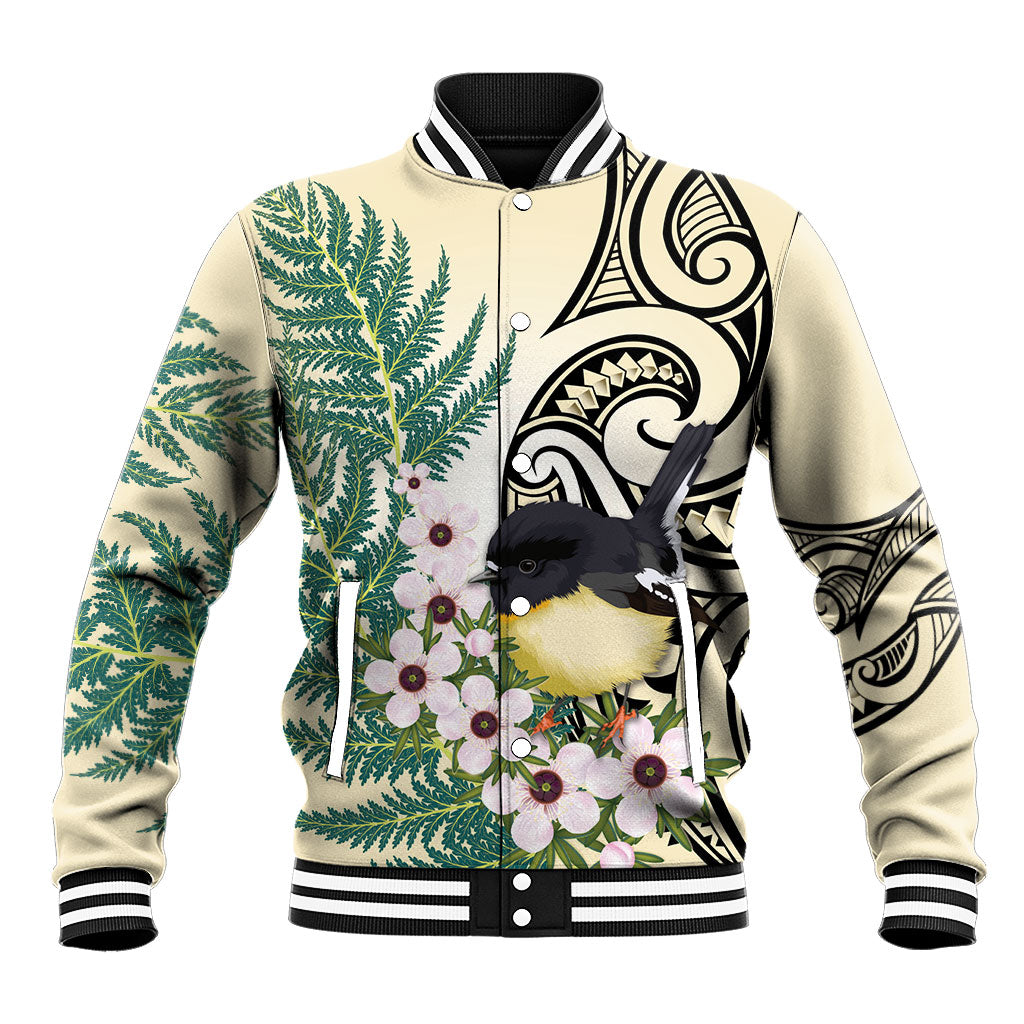 Endemic Tomtit New Zealand Baseball Jacket Miromiro Manuka Silver Fern Maori Pattern