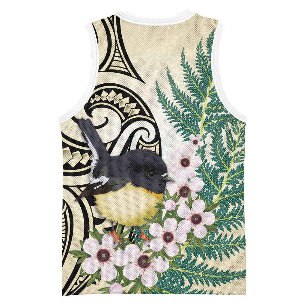Endemic Tomtit New Zealand Basketball Jersey Miromiro Manuka Silver Fern Maori Pattern LT14 - Polynesian Pride