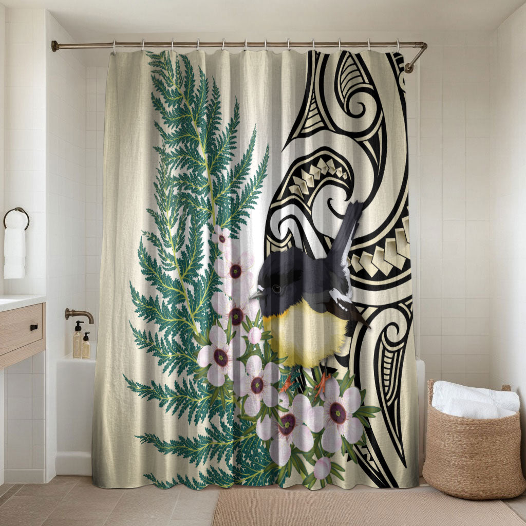 Endemic Tomtit New Zealand Bathroom Set Miromiro Manuka Silver Fern Maori Pattern