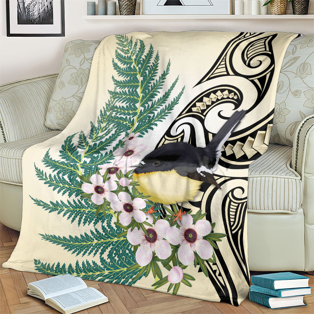 Endemic Tomtit New Zealand Blanket Miromiro Manuka Silver Fern Maori Pattern LT14 - Polynesian Pride