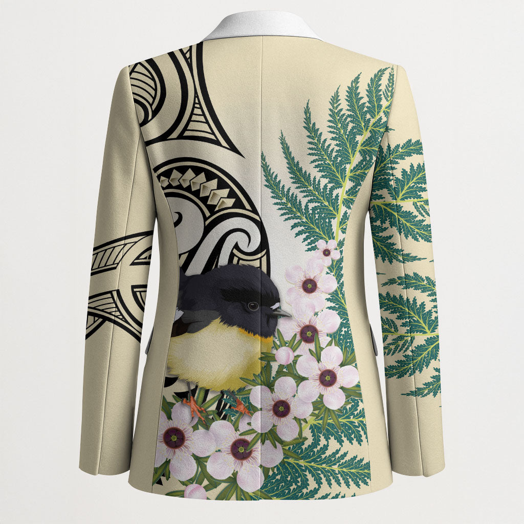 Endemic Tomtit New Zealand Blazer Miromiro Manuka Silver Fern Maori Pattern