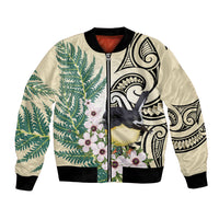 Endemic Tomtit New Zealand Bomber Jacket Miromiro Manuka Silver Fern Maori Pattern LT14 Unisex Cream - Polynesian Pride