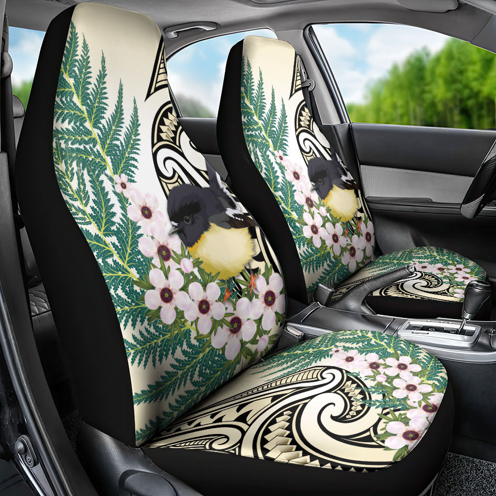 Endemic Tomtit New Zealand Car Seat Cover Miromiro Manuka Silver Fern Maori Pattern LT14 - Polynesian Pride