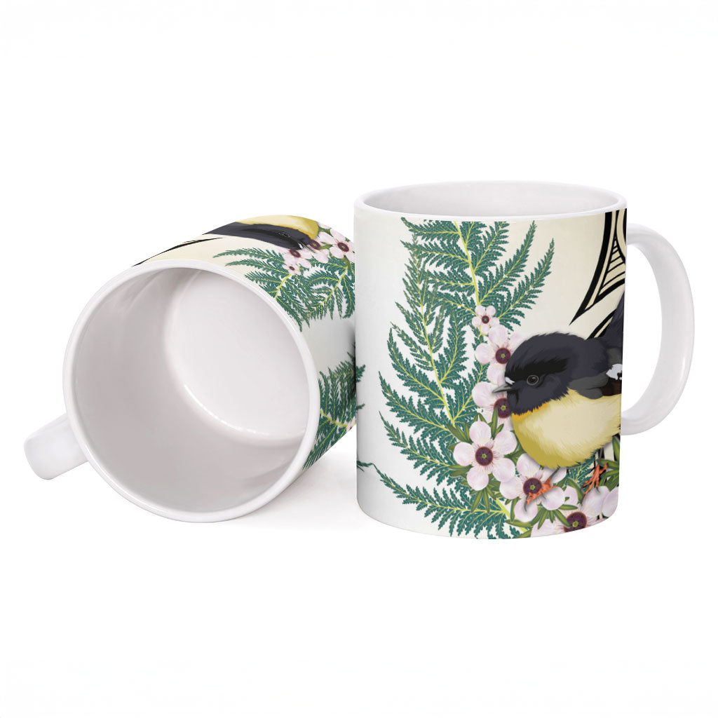 Endemic Tomtit New Zealand Ceramic Mug Miromiro Manuka Silver Fern Maori Pattern LT14 - Polynesian Pride