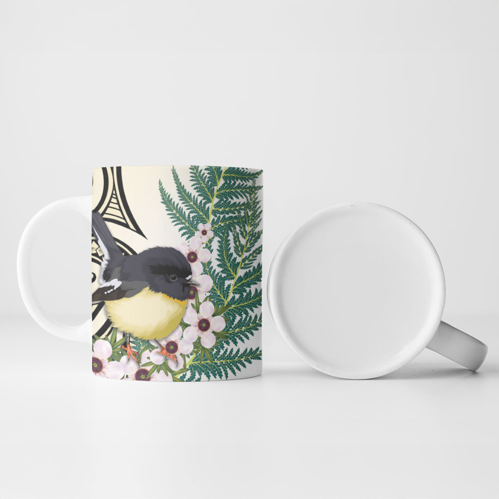 Endemic Tomtit New Zealand Ceramic Mug Miromiro Manuka Silver Fern Maori Pattern LT14 - Polynesian Pride