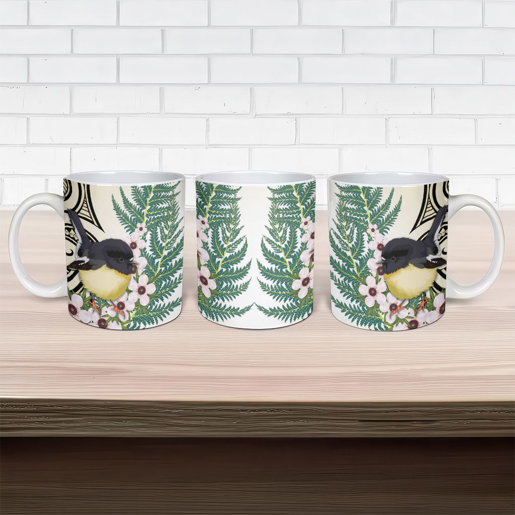 Endemic Tomtit New Zealand Ceramic Mug Miromiro Manuka Silver Fern Maori Pattern LT14 - Polynesian Pride