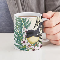 Endemic Tomtit New Zealand Ceramic Mug Miromiro Manuka Silver Fern Maori Pattern LT14 - Polynesian Pride