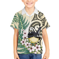 Endemic Tomtit New Zealand Family Matching Long Sleeve Bodycon Dress and Hawaiian Shirt Miromiro Manuka Silver Fern Maori Pattern