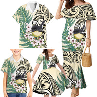 Endemic Tomtit New Zealand Family Matching Mermaid Dress and Hawaiian Shirt Miromiro Manuka Silver Fern Maori Pattern