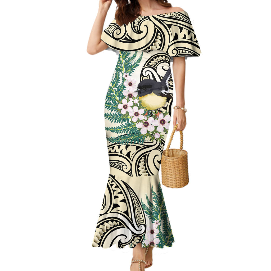 Endemic Tomtit New Zealand Family Matching Mermaid Dress and Hawaiian Shirt Miromiro Manuka Silver Fern Maori Pattern