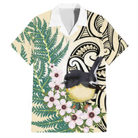 Endemic Tomtit New Zealand Family Matching Off Shoulder Maxi Dress and Hawaiian Shirt Miromiro Manuka Silver Fern Maori Pattern