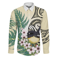 Endemic Tomtit New Zealand Family Matching Off Shoulder Maxi Dress and Hawaiian Shirt Miromiro Manuka Silver Fern Maori Pattern