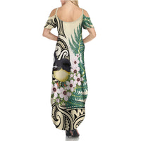 Endemic Tomtit New Zealand Family Matching Summer Maxi Dress and Hawaiian Shirt Miromiro Manuka Silver Fern Maori Pattern