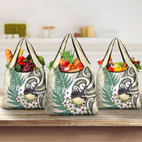 Endemic Tomtit New Zealand Grocery Bag Miromiro Manuka Silver Fern Maori Pattern