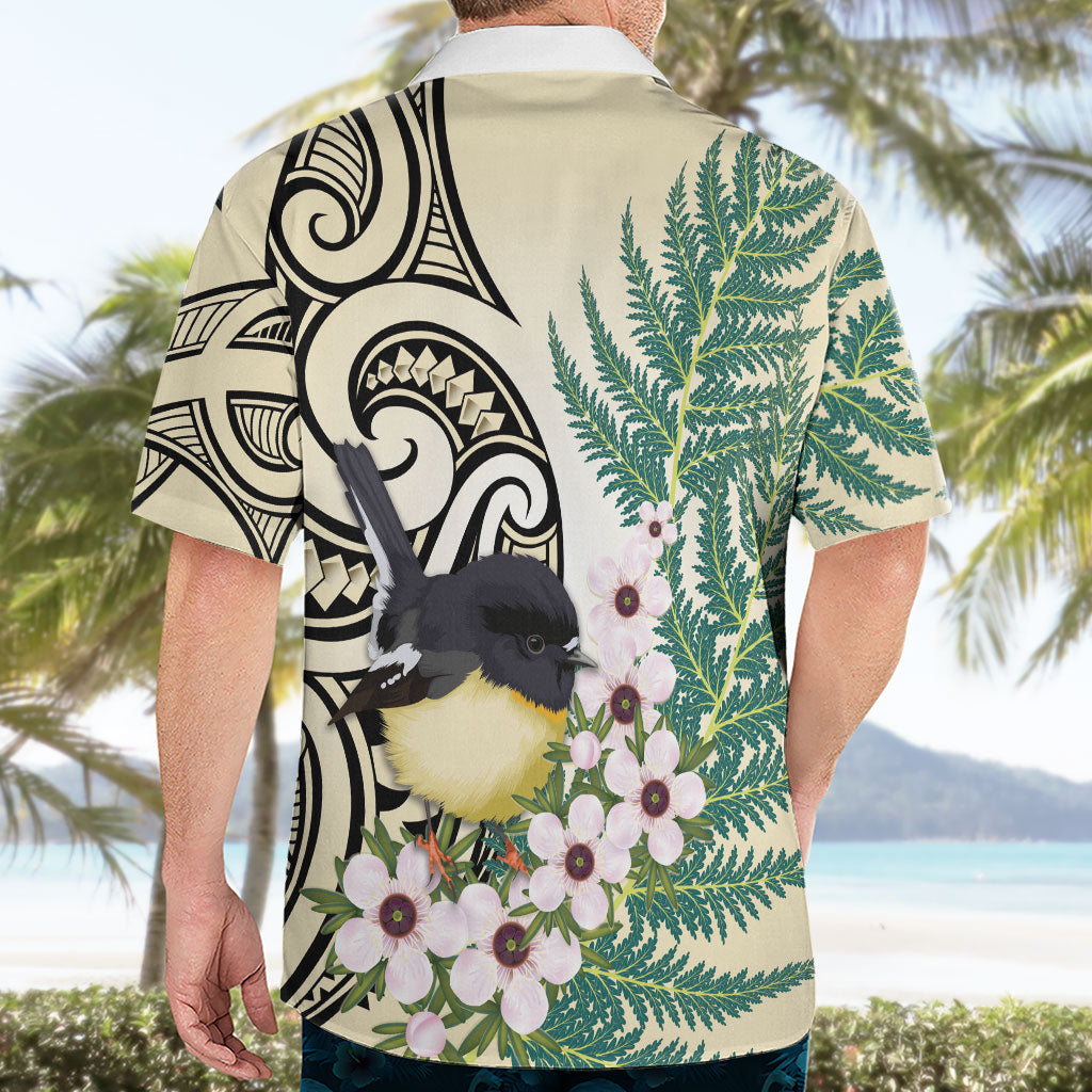 Endemic Tomtit New Zealand Hawaiian Shirt Miromiro Manuka Silver Fern Maori Pattern