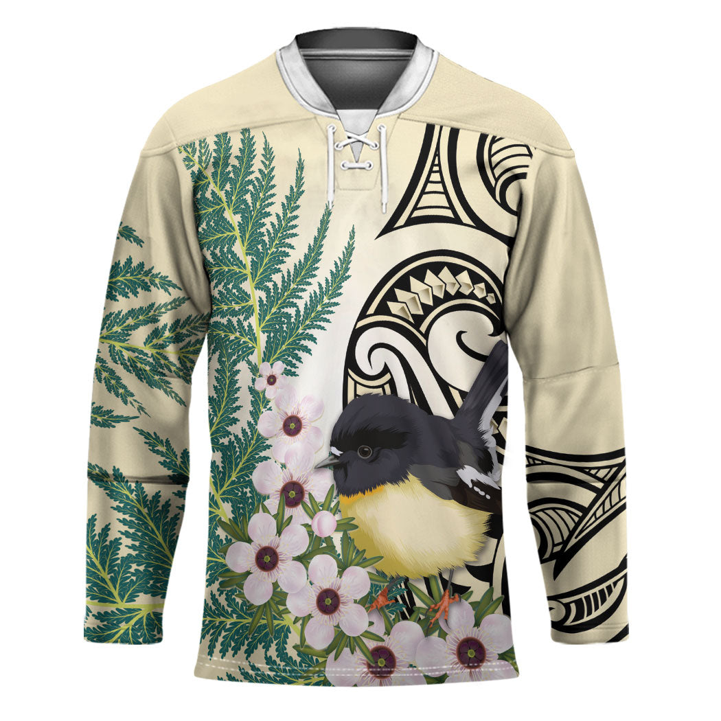 Endemic Tomtit New Zealand Hockey Jersey Miromiro Manuka Silver Fern Maori Pattern LT14 Unisex Cream - Polynesian Pride
