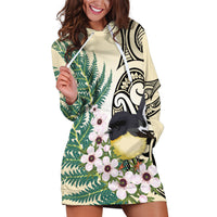 Endemic Tomtit New Zealand Hoodie Dress Miromiro Manuka Silver Fern Maori Pattern