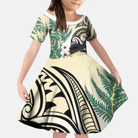Endemic Tomtit New Zealand Kid Short Sleeve Dress Miromiro Manuka Silver Fern Maori Pattern