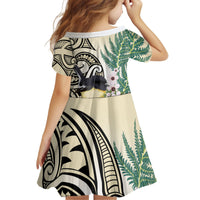 Endemic Tomtit New Zealand Kid Short Sleeve Dress Miromiro Manuka Silver Fern Maori Pattern