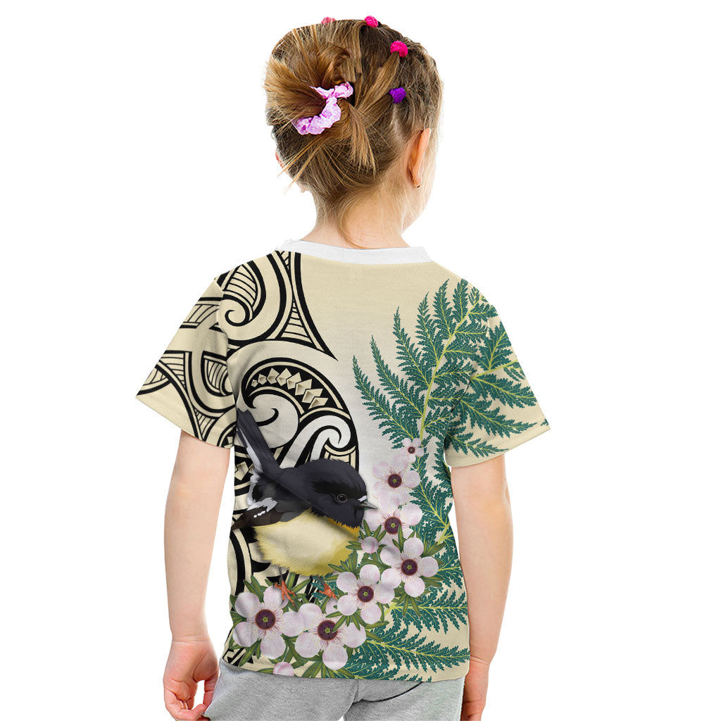 Endemic Tomtit New Zealand Kid T Shirt Miromiro Manuka Silver Fern Maori Pattern LT14 - Polynesian Pride