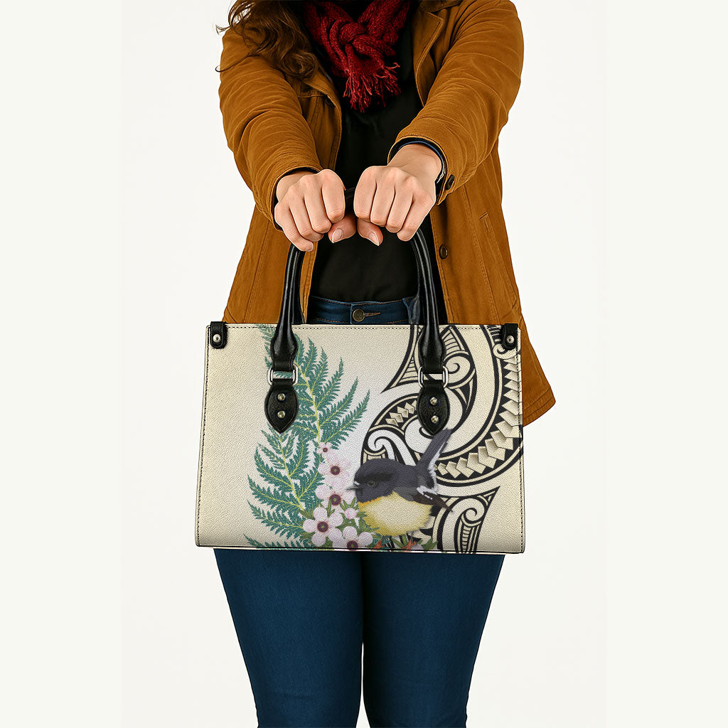 Endemic Tomtit New Zealand Leather Bag Miromiro Manuka Silver Fern Maori Pattern