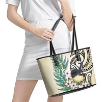 Endemic Tomtit New Zealand Leather Tote Bag Miromiro Manuka Silver Fern Maori Pattern LT14 - Polynesian Pride
