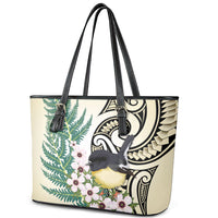 Endemic Tomtit New Zealand Leather Tote Bag Miromiro Manuka Silver Fern Maori Pattern LT14 - Polynesian Pride