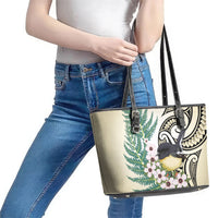 Endemic Tomtit New Zealand Leather Tote Bag Miromiro Manuka Silver Fern Maori Pattern LT14 - Polynesian Pride