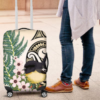 Endemic Tomtit New Zealand Luggage Cover Miromiro Manuka Silver Fern Maori Pattern