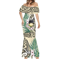 Endemic Tomtit New Zealand Mermaid Dress Miromiro Manuka Silver Fern Maori Pattern