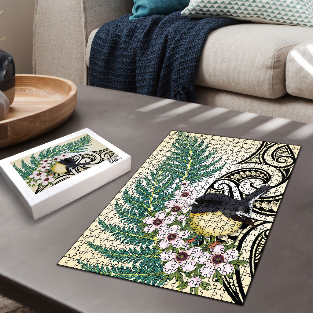 Endemic Tomtit New Zealand Puzzle Miromiro Manuka Silver Fern Maori Pattern